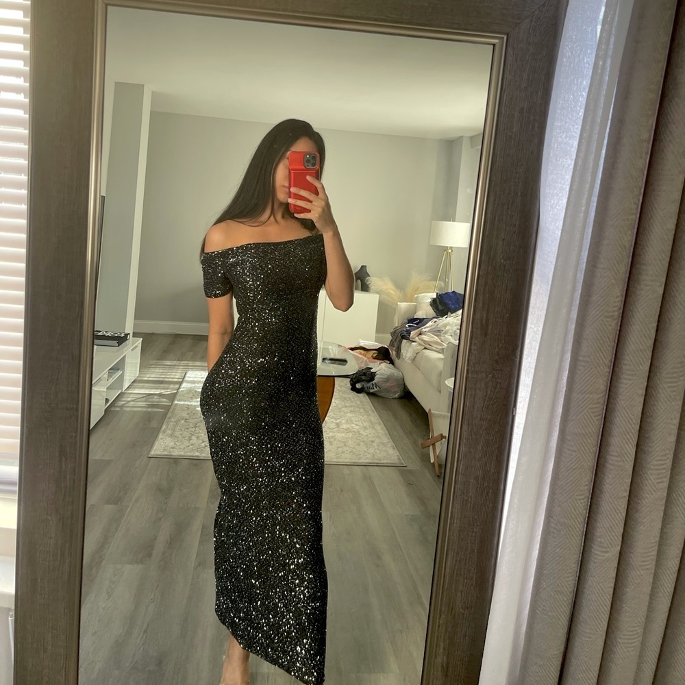 ZARA NWT LIMITED EDITION SEQUIN KNIT DRESS - BLACK - Picture 6 of 13